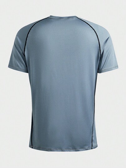 Manfinity Sport Polished تي شيرت رياضي للرجال بأكمام راجلان بأسلوب صديق، رقبة دائرية، قطني منفذ للهواء ، صيفي
