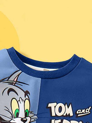 TOM & JERRY X  مجموعة قماشية من البلوزة وبنطلون الرياضة بطبعة حيوانات كرتونية ملونة للأولاد ، كاجوال للربيع والخريف 2 قطعة/طقم