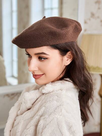 SHEIN MOD قبعة بيريه أساسية كاجوال للنساء قطعة واحدة، مناسبة للعطلات والنزهات والمدرسة والملابس الكاجوال