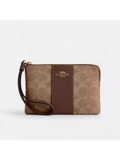 Coach حقيبة معصم بسحاب من الكورنيه للنساء، حقيبة يد صغيرة مع معلق في قماشة توقيع مع شريط، 854 IMXHE