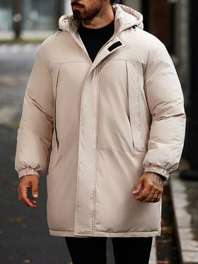 Manfinity Homme معطف شتوي للرجال بسحاب أبيض اللون ذو كم طويل وقلنسوة، معطف مبطن مناسب للخروج، هدية لأصدقاء، زوج، صديق