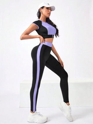 Sport Studio طقم رياضي نسائي من بنطلون وبلوزة بأكمام قصيرة مزيّن بالسوست للأمام، سادة اللون ومزركش، بنطال طويل وملابس رياضية كاجوال للصالة الرياضية