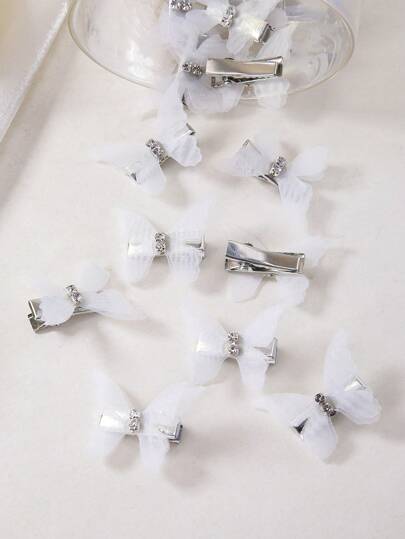 10 قطعة مجموعة زينة شعر الأطفال الكيوت للبنات الصغار من الكريستال شفاف متعدد الطبقات تصميم فراشة، كماشات وخرزات الشعر الأميرية للغرة والتسريحات