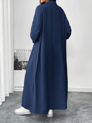 طقم حريمي قطعتين Mulvari مجموعة جاكيت طويل وتنورة على شكل حرف A من قطعتين، ذو لون سادة وأزرار أمامية بأكمام طويلة، طقم كاجوال من قطعتين للنساء