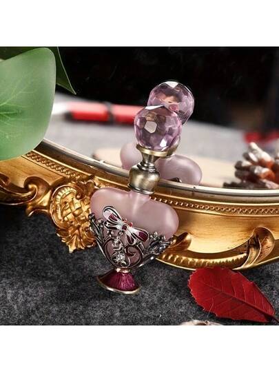 قطعة واحدة 4مل زجاجة عطر زجاجية قديمة مزخرفة، بطبعات نقش تنين وزهور، زخرفة معدنية وكريستال، غطاء قابل للطي، بدون رائحة - إكسسوار ديكور المنزل