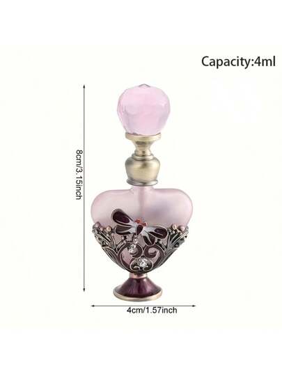 قطعة واحدة 4مل زجاجة عطر زجاجية قديمة مزخرفة، بطبعات نقش تنين وزهور، زخرفة معدنية وكريستال، غطاء قابل للطي، بدون رائحة - إكسسوار ديكور المنزل