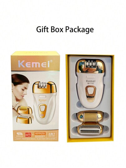 Kemei جهاز إزالة الشعر الجديد KM-7102 ، جهاز كهربائي لإزالة الشعر بدون ألم للنساء ، إزالة شعر الجسم والإبط والمنطقة الخاصة والقدم ، مجموعة العناية بالبشرة الناعمة 3 في 1 ، هدية مثالية للمرأة في عيد الميلاد أو رأس السنة الجديدة