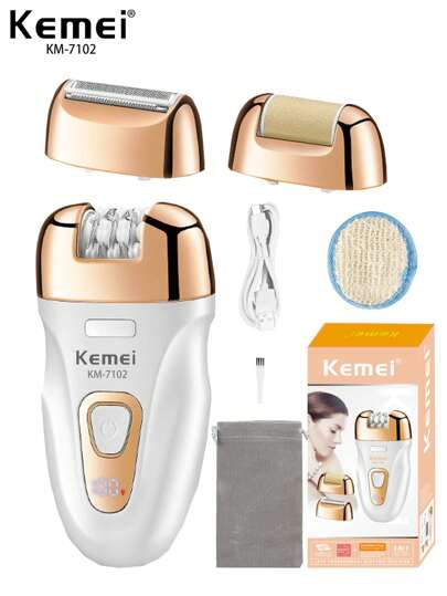 Kemei جهاز إزالة الشعر الجديد KM-7102 ، جهاز كهربائي لإزالة الشعر بدون ألم للنساء ، إزالة شعر الجسم والإبط والمنطقة الخاصة والقدم ، مجموعة العناية بالبشرة الناعمة 3 في 1 ، هدية مثالية للمرأة في عيد الميلاد أو رأس السنة الجديدة