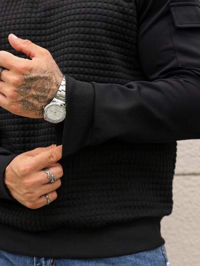Manfinity Homme بلوزة كاجوال فضفاضة بأكمام طويلة وياقة مستديرة باللون الأحادي للرجال ، ربيع وخريف