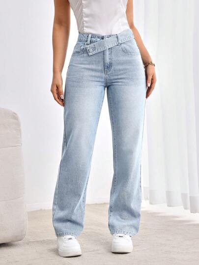 SHEIN Tall جينز عرضي مرتخي الخصر مع نمط متداخل مباشر الساق
