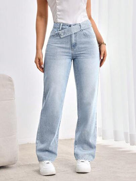 SHEIN Tall جينز عرضي مرتخي الخصر مع نمط متداخل مباشر الساق