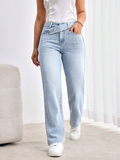 SHEIN Tall جينز عرضي مرتخي الخصر مع نمط متداخل مباشر الساق
