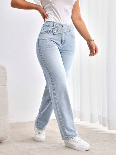 SHEIN Tall جينز عرضي مرتخي الخصر مع نمط متداخل مباشر الساق