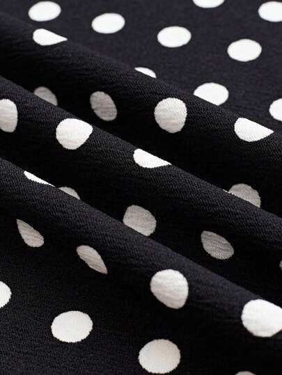 SHEIN Clasi فستان مكون من توب وتنورة طويلة بطراز منقط انيق بطراز قديم، للحفلات/عروض الرقص، بأكمام قصيرة وتنورة طويلة ، عدد القطع 2