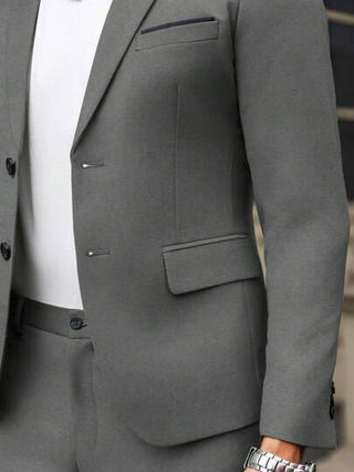 Manfinity Bizformal بدلة رجالية قطعتين تتكون من ملابس علوية بأكمام طويلة من لون واحد ذو ياقة مسطحة وأزرار أمامية، وبنطلون طويل، تصميم بسيط