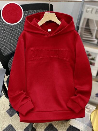 SHEIN بلوزة هودي كاجوال للمراهقين الذكور مع نص إنجليزي مقطع، باللون الأخضر، بأكمام طويلة، مناسبة للخريف والشتاء، للمدرسة والمنزل والاستخدام اليومي والرياضة وحفلات عيد الميلاد والخروجات، متعددة الاستخدامات