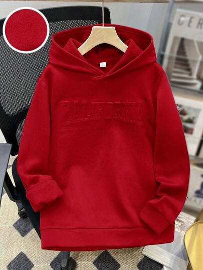 SHEIN بلوزة هودي كاجوال للمراهقين الذكور مع نص إنجليزي مقطع، باللون الأخضر، بأكمام طويلة، مناسبة للخريف والشتاء، للمدرسة والمنزل والاستخدام اليومي والرياضة وحفلات عيد الميلاد والخروجات، متعددة الاستخدامات
