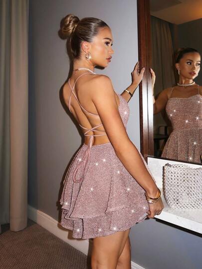 SHEIN BAE تنورة كيك مبتلة أنيقة مرتفعة الهيم للمرأة ، سرير مثير بلا ظهر للارتداء اليومي ، الخروجات الليلية ، حفلات النادي ، ملابس نسائية لعيد الميلاد الوميضي 2000