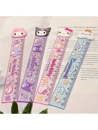 أدوات مكتبية ومدرسية Sanrio طقم مسطرة كرتونية: مسطرة بلاستيكية جميلة بطول 15 سم مزينة بصور هيلو كيتي وكوروركي وأصدقائهما - مناسبة للاستخدام في المدرسة والمكتب