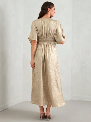 MaterniWear ثوب نسائي أنيق طويل الأكمام سائل ثوب خاكي مناسب للحمل والحفلات