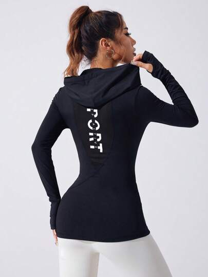 Easithlete بلوزة رياضية نسائية بغطاء للرأس وأكمام طويلة، مناسبة للرياضة واليوغا والجري، ضيقة التصميم مع فتحة للإبهام، قماش قابل للتنفس، ياقة على شكل V مع شبكة متباينة
