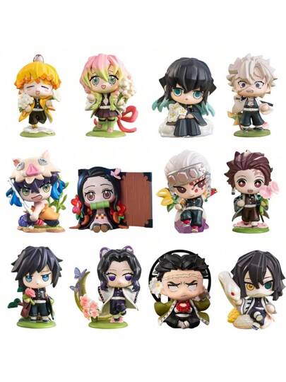 bandai 6 قطع شخصيات أنمي كاواي صغيرة 8 سم/3.15 بوصة من Tanjirou/Nezuko و Hashibira Inosuke، أرقام العمل الشكل، بلاستيك فيني، نموذج مجموعة للبالغين، هدايا عيد ميلاد، تزيين الغرفة