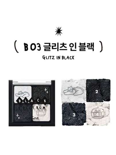 Rom&nd باليت ظلال العيون B03 GLITZ IN BLACK، باليت ظلال العيون الأساسية، 4 ظلال طبيعية للاستخدام اليومي، من X INAPSQUARE، ملمس مخملي، سهل الامتزاج، لون قوي، إنهاء مطفي ولامع، أداء لوني عالي، طويل الأمد، مكياج كوري، مستحضرات تجميل كورية، هدية