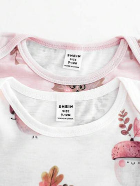 SHEIN قطعتان جمبسوت رضيع ولد محايدة مطبوعة بنقشة أوراق مائية جميلة، صنوبر وبندق، مناسبة للمواليد الجدد