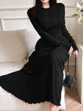 Modelyn فستان كاجوال طويل الأكمام ذو رقبة دائرية صلب اللون، متعدد الاستخدامات للنساء