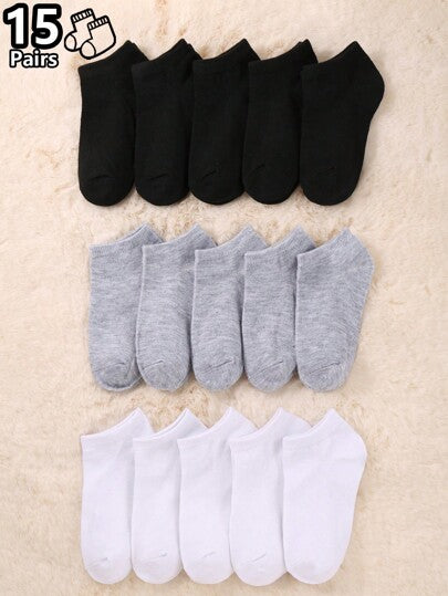 15 زوج جوارب كاحل للأطفال الصغار، ذات وسادة منخفضة نصفية، جوارب كاحل منخفضة للأولاد والبنات الصغار، جوارب كاحل منخفضة مريحة وأنيقة بألوان سادة للأطفال