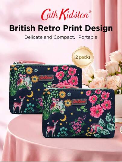 CATH KIDSTON 2 قطعة حقيبة كاث كيدستون البريطانية المطبوعة لتخزين المستحضرات والسفر،حافظة مستحضرات التجميل للنساء، منظم مدمج وأنيق لمستلزمات السفر والعناية الشخصية، هدايا إكسسوارات مع سحَّاب