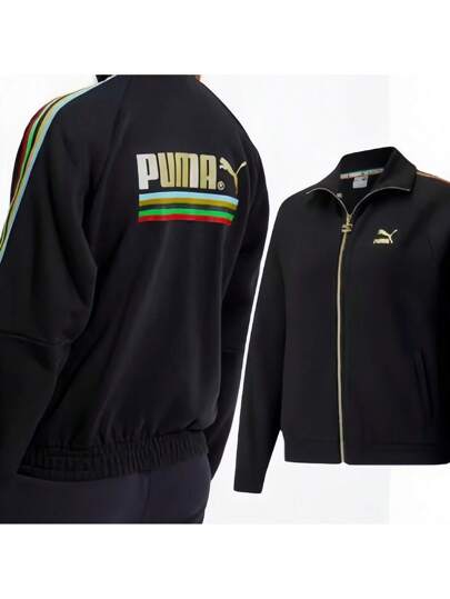 Puma جاكيت رياضية كاجوال مقاومة للرياح مريحة ذات طوق معتدل مطبوعة بتصميم من سلسلة الرنين