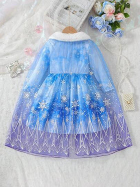 SHEIN Elladie kids مجموعة فستان أنيق بأكمام طويلة للفتيات الصغيرات للربيع/الخريف بطراز أميرة مع رداء كيب من الشبك، لمناسبة عيد الميلاد
