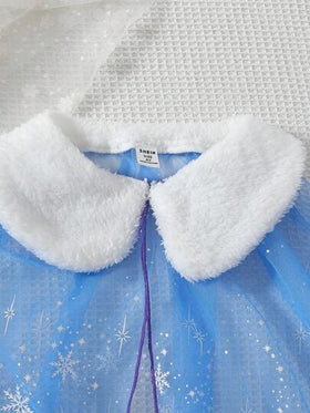 SHEIN Elladie kids مجموعة فستان أنيق بأكمام طويلة للفتيات الصغيرات للربيع/الخريف بطراز أميرة مع رداء كيب من الشبك، لمناسبة عيد الميلاد