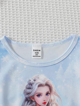SHEIN Elladie kids مجموعة فستان أنيق بأكمام طويلة للفتيات الصغيرات للربيع/الخريف بطراز أميرة مع رداء كيب من الشبك، لمناسبة عيد الميلاد