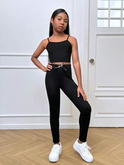 SHEIN Leap Crew طقم نوفا جلو المكون من 3 قطع للفتيات المراهقات: كارديجان بأكمام طويلة على طراز المدينة الأنيق ذو نقش المربعات، وبلوزة عنق قطني وسروال ضيق