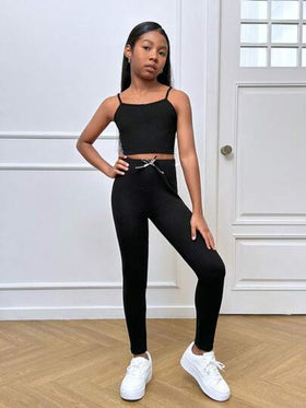 SHEIN Leap Crew طقم نوفا جلو المكون من 3 قطع للفتيات المراهقات: كارديجان بأكمام طويلة على طراز المدينة الأنيق ذو نقش المربعات، وبلوزة عنق قطني وسروال ضيق