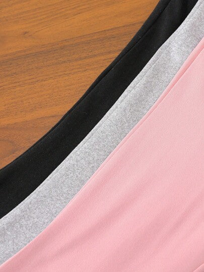 SHEIN Genkimix Kids 3 مجموعات فتاة شابة ، بنطلون مرتفع الخصر ذو تقويس واسع باللون الأحادي لفصلي الربيع والخريف، كاجوال