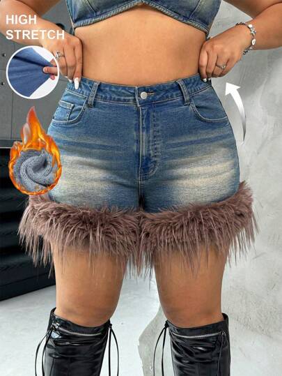 SHEIN ICON شورتات جينز ممزقة ب، طراز شارع جريء فائق القصر بحافة مبرودة، بلون أزرق