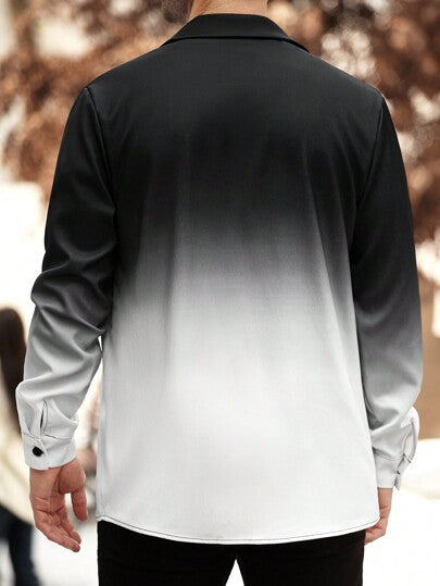 Manfinity Homme جاكيت كاجوال طويلة الأكمام ذات أربطة أمامية جيب بتدرج اللون للرجال