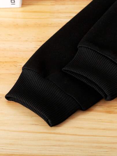 طقم قطعتين (هوديUfleece وبنطلون) للأولاد الرضع مزخرف بطباعة الدبدوب، ملابس كاجوال للخريف/الشتاء