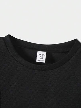 SHEIN 3 قطع / مجموعة تي شيرت كريو نيك أكمام قصيرة للأولاد المراهقين مزين برسومات ، مناسب للربيع والصيف