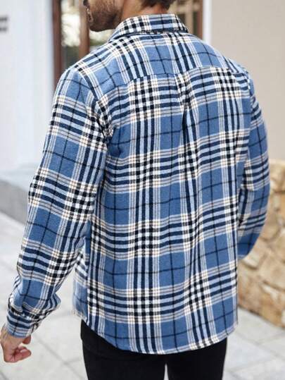 Manfinity Homme معطف رجالي كاجوال مربع الأنماط بجيب صدر