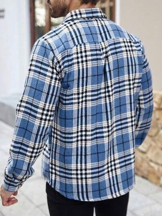 Manfinity Homme معطف رجالي كاجوال مربع الأنماط بجيب صدر