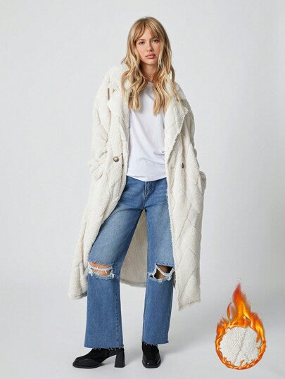 EZwear معطف نسائي طويل كاجوال بأكمام طويلة وأزرار أمامية سادة