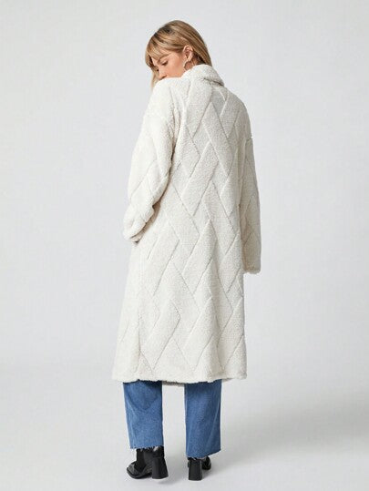 EZwear معطف نسائي طويل كاجوال بأكمام طويلة وأزرار أمامية سادة