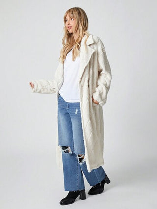 EZwear معطف نسائي طويل كاجوال بأكمام طويلة وأزرار أمامية سادة