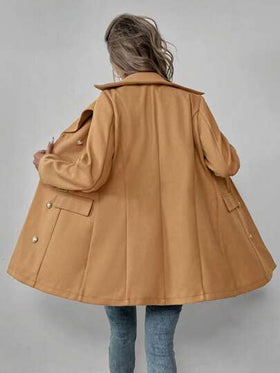 SHEIN LUNE معطف خارجي نسائي كاجوال أحادي اللون بسيط بقصة زر مزدوج وياقة مسطحة ، للخريف