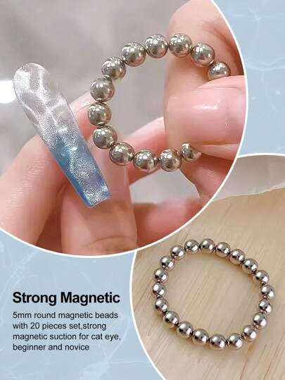Beautizon Nailartlab 20 حبة خرز دائري قوي شبكي بعين القط مغناطيسي 5 مم نمط خرز فولاذي لل- DIY تصميم الفن تأثير بريق أدوات الأظافر والإكسسوارات