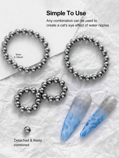 Beautizon Nailartlab 20 حبة خرز دائري قوي شبكي بعين القط مغناطيسي 5 مم نمط خرز فولاذي لل- DIY تصميم الفن تأثير بريق أدوات الأظافر والإكسسوارات